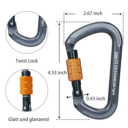 Auto Locking Rock Climbing Carabiner Clips, Heavy Duty Asymmetrical Carabiner Connector Used for Rappelling Rescue Outdoor Climbing, Mountaineer, Hammock, Camping - color: 28KN（3pack）