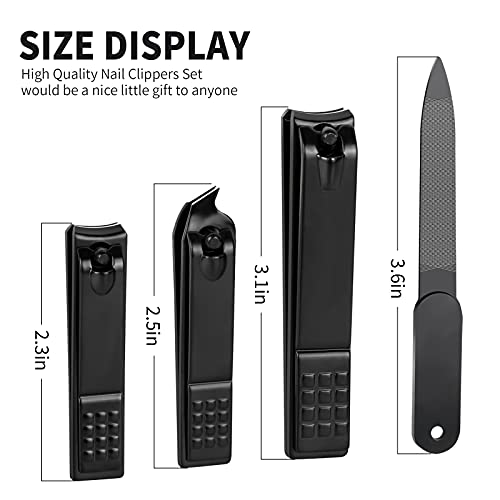 Aogeili Nail Clippers Set, Sharp Stainless Steel Fingernail & Toenail Clippers, Black Nail Cutter, Perfect 4 pcs Black Nail Cutter for Men/Women/Kids, Set Include Nail File. - size: Large/Small/Oblique/File