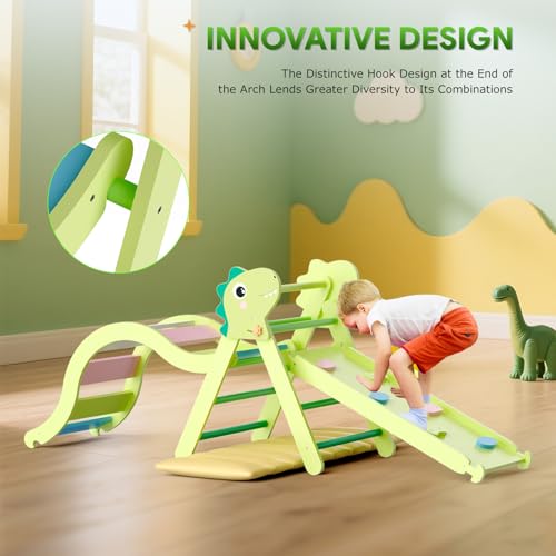 Pikler Triangle Set with Cushion, 9-in-1 Climbing Toys for Toddlers Inside, Foldable Wooden Climbing Toys Indoor Montessori Climbing Set for Toddler 1-3
