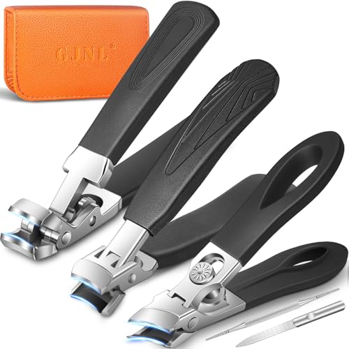 5PCS Nail Clipper Set for Thick Nails with Portable Leather Case | Ultra Sharp Toenail Clippers for Seniors with Wide Jaw Opening Manicure Pedicure Kit