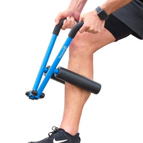 DoubleUP Roller D2 Leg & Arm Massager, Metal Frame + 2 Rollers, Blue | 3X Lever-Action Pressure Control. 2 Quick-Change Rollers. For IT Bands, Calves, Quads, Hamstrings, Thighs, Arms. - color: Blue
