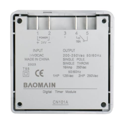 Baomain Time Switch Relay with 4 x Terminal Cable & Waterproof Cover,Digital LCD Programmable Timer,24V DC/AC Input,200-250V 16A Output,28 Programs Daily/Weekly Schedule,CN101A - size: Timer with Terminal Cable & Cover