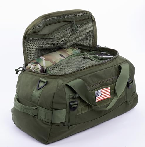Tactical Duffle Bag MOLLE Gear Bag Carry on Travel Duffel Bag. Ideal for Hunting, Shooting Range, Law Enforcement, Camping, Travel. 35L - color: Olive Drab