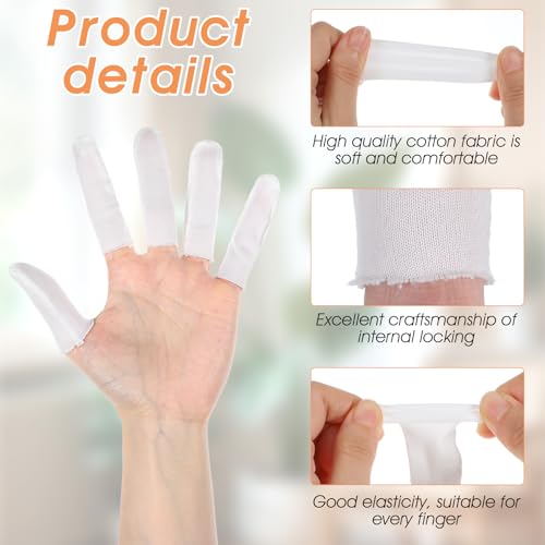200 Pcs Cotton Cots for Finger,Cloth Finger Cots,Fingers Gauze Sleeve Thumb Protector Covers,White Fingers Condom Sleeves Protectors for Injury,Comfortable Breathable,Moisture Wicking