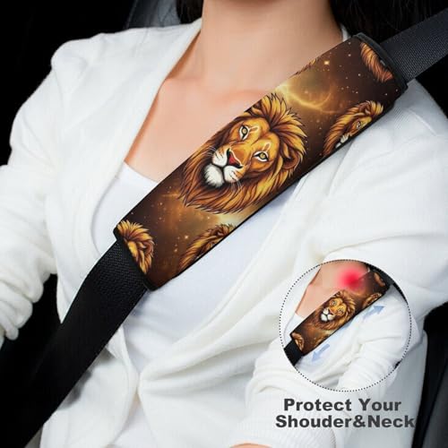 2 Piece Soft Padded Car Seat Belt Pad for Elderly Support, Stroller Pushchair High Chair, Gold Galaxy Lion Shoulder Harness Cover, Shock Absorption - color: Pattern 389