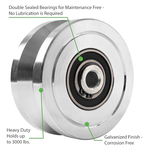 Heavy Duty 4” Slide Gate V-Groove Wheel Dual Bearing Bolted External Mount Bracket Cradle Solid Steel for Inverted V-Shape Sliding Rolling Track Gates up to 3000lbs Capacity – NO Welding