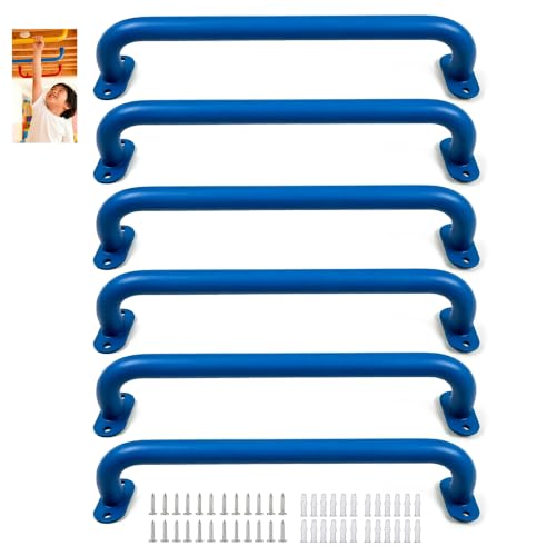 Monkey Bars Indoor Playground Handles 17inch, Heavy Duty Ceiling Grab Bars for Climbing Frames, Wall Ladders, Treehouses and Swing Set Accessories (6-Pack) - color: Blue