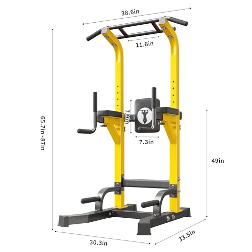 SogesPower Multi-Function Power Tower Pull Up Bar Station for Home Gym | 10-Level Adjustable Height Pull Up Bar Stand Dip Station Strength Training Workout Equipment - color: Yellow