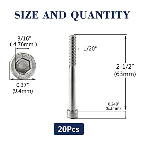1/4-20 x 2-1/2" Socket Head Cap Screws Bolts, 20Pcs 304 Stainless Steel 18-8, Allen Socket Hex Drive, Partially Threaded, Bright Finish by SG TZH(with Hex Spanner) - size: 1/4-20 x 2-1/2"