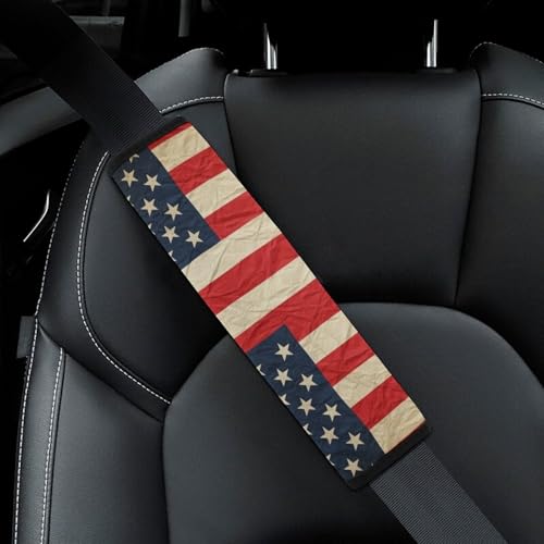 2PCS Retro American Flag USA Independence Day Car Seat Belt Pad Breathable Shoulder Protector for Girls and Boys, Most Cars, Anti-Slip Pad - color: Pattern 676