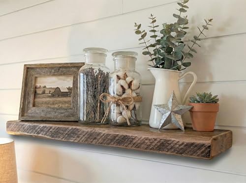 Reclaimed Wood Floating Shelves Real Thick Solid Wood Shelf Handmade - size: 24x8
