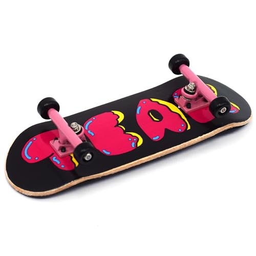 Teak Tuning 32mm Pro Fingerboard Heat Transfer Graphic Complete - Fully Assembled with Pro Level Parts - Pro Shaped Wood Deck (34x97mm), UltraSpin Wheels, Prodigy Trucks - Donut Teak Logo - color: Donut Teak Logo