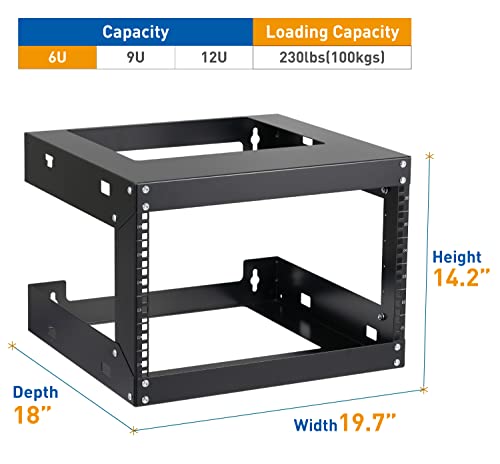 6U Wall Mount Rack Open Frame 19 Inch Server Equipment Network Cabinet 18 inches Depth Black by Tedgetal - color: 6U