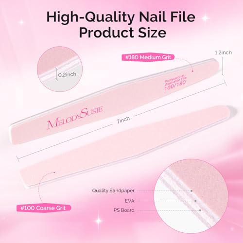 MelodySusie 2Pcs Nail Files 100/180 Grit Emery Boards Pink | Double Sided, Acrylic Gel Natural Nails, Professional Manicure Pedicure Shaping Tools, Home and Salon Use - size: 2Pcs Diamond Shape