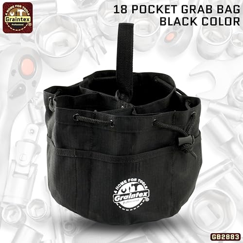 Graintex 18 Pockets Grab Bag Rip-stop Canvas Drawstring Closure, Small Part Organizer Pouch, Small Tools, Screws, Parts, Parachute Tool Bag for Efficient Storage - Black - color: Black