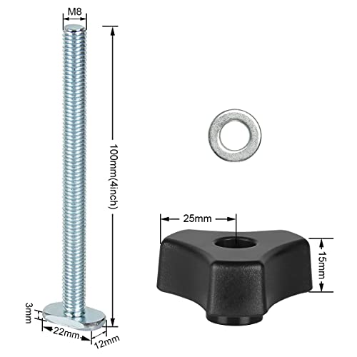Toolcool M8 T Track Bolts Knob Kit 4 Inch T Slot Bolts with Washers T Track Accessories for Woodworking Jigs and Fixtures - 5 Pack
