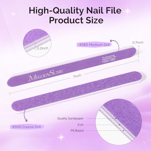 MelodySusie 2Pcs Professional Nail Files 100/180 Grit, Double Sided Straight Shape Emery Boards for Acrylic, Gel and Natural Nails, Manicure Pedicure Shaping Tools for Home Salon, Purple - size: 2Pcs Straight Shape