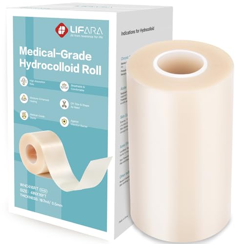 LIFARA Hydrocolloid Roll for Wound Care - Cut-to-Size, Extra Large Hydrocolloid Patch Bandages with Self-Adhesive, Waterproof, First Aid Kit Essential (4in*16ft, 19.7mils/ 0.5mm Thickness) - size: 4in*16ft, 19.7mil/ 0.5mm Thickness