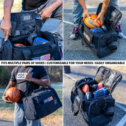 Serious Steel Fitness Gym Bag With Moveable & Removable Dividers Made from 1000D Nylon (Utility Duffel - Black) - color: Black, style: Sneaker Bag (Utility)
