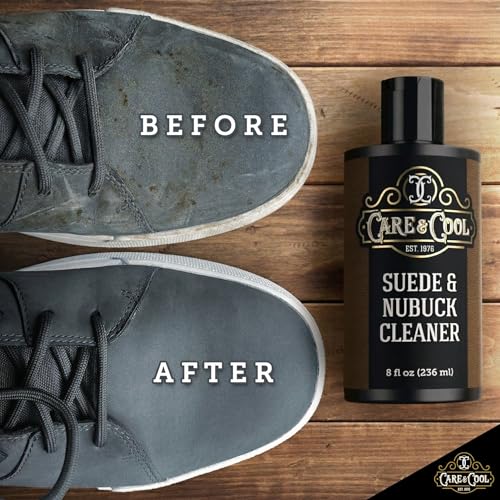 Care & Cool Suede & Nubuck Cleaner Kit, 8 oz, 100% Hog Hair Brush & Eraser | Helps Lift Dirt & Refresh Nap, Odorless & Non-Sticky Formula, Firm Yet Gentle Bristles, Suitable for Leather, Canvas & Knit