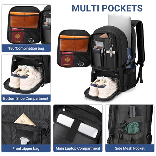 17.3 Inch Travel Laptop Backpack with Shoe Compartment,Water Resistant Anti Theft Bag with USB Charging Port,50L Backpacks Compartmentsfor Men Women