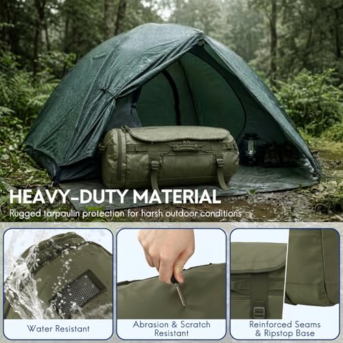 Haimont Heavy Duty Convertible Travel Duffel Backpack, Army Green, 90L | Shoe Compartment, Water-Resistant Tarpaulin, Wide U-Shaped Opening - color: Green, size: 90L
