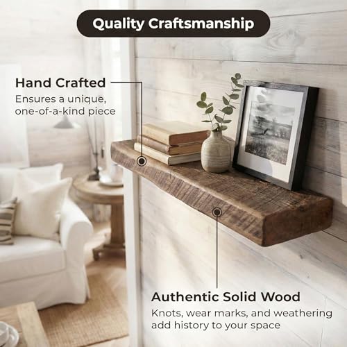 Reclaimed Wood Floating Shelves Real Solid Thick Wood Rustic Shelf Handmade - size: 18x8