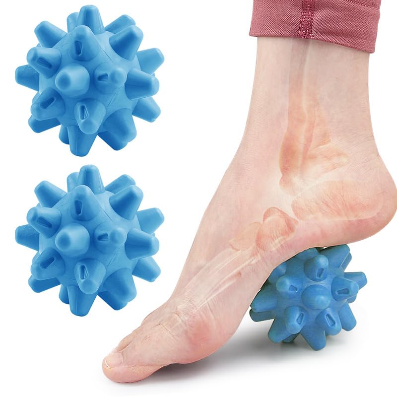 Massage Roll Balls, 2 Pack Spiky Massage Balls Deep Tissue Trigger Point and Myofascial Release for Plantar Fasciitis Relief, Muscle Recovery, 2.8 Inch Diameter (Blue) - color: Blue