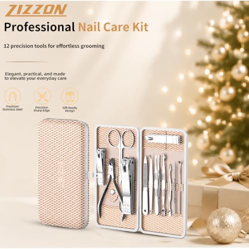 Manicure Set, Stainless Steel Nail Clipper Set with Luxurious Travel Case | 12-Piece Set with Thicker Steel, Precision-ground Cutting Edges, and Smooth-finished Tools for Clean, Precise Trimming. - color: Silver and Rose Gold
