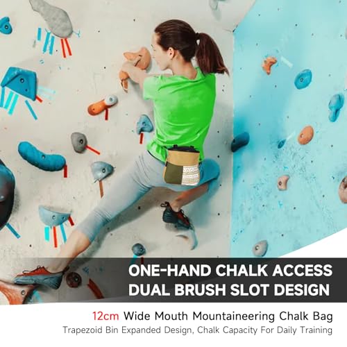 RiToEasysports Chalk Bag, Large Capacity Mountaineering with Trapezoidal Bottom Holds with Dual Hanging Points for Outdoor Sports - size: Small Khaki