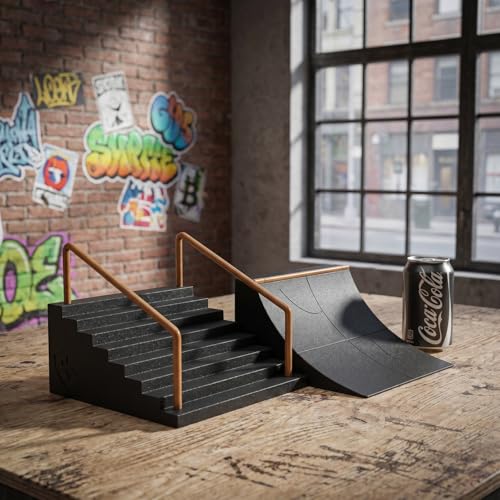 Fingerboard Skate Park Kit 2pcs, Finger Skateboard Ramps and Stairs with Handrails, Premium Mini Skateboard Obstacles Accessories for Finger Board Skill Training, Gift for Kids Ages 5+