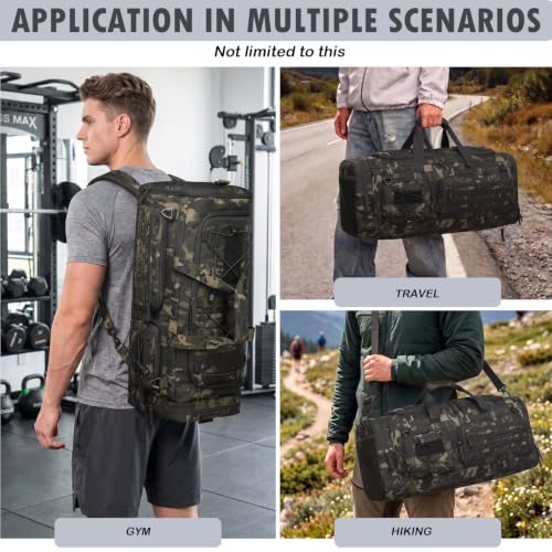 50L Tactical Gym Bag for Men and Women with Shoe & Laptop Compartment | Extra Large Duffle Bag, 3-in-1 Travel Sports Duffel Bags MOLLE Weekender Overnight Bag for Gym, Travel, Black CM - color: Black CM