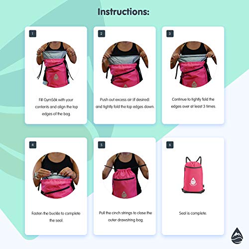 Skog Å Kust GymSak | Patented 2-in-1 Drawstring Cinch Bag with Removable Waterproof Dry Bag | Pink - color: Pink