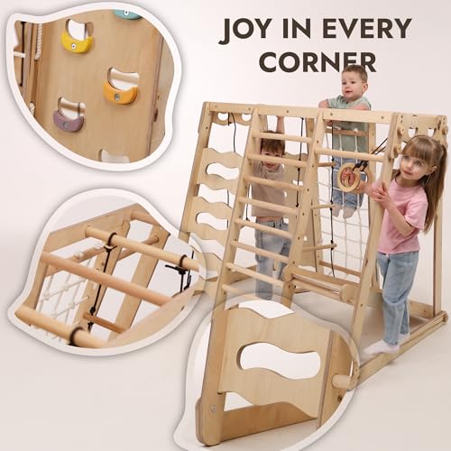 Goodevas Improves 9-in-1 Indoor Climbing Frame for Kids, Montessori Climbing Frame with Slide, Swing, Climbing Wall, Climbing Triangle - Playground for Nursery - size: Toddler Playground