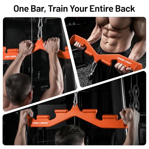 LAT Pull Down Bar with 6 Ergonomic Handles, Neutral Grip LAT Pulldown Attachments for Whole Back Training, Wide Grip LAT Pulldown Bars for Home Gym Cable - color: Orange