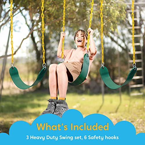TURFEE 3 Pack Green Swing Seats Heavy Duty with 66" Chain, Swing Set Accessories Replacement with Snap Hooks for Kids Outdoor Play Playground, Trees, Backyard (Limit 300lb) - style: Swing set