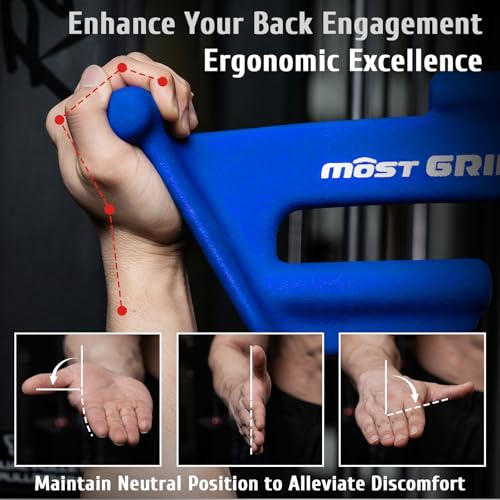 LAT Pull Down Bars Set, Triangular Stability LAT Pulldown Attachments with 8 Ergonomic Handles for Whole Back Training, Non-Slip Cable Machine Attachment for Gym Home Workout - color: Dark blue