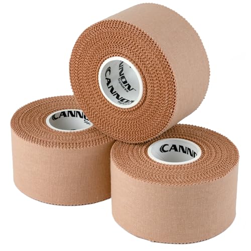 Cannon Sports Premium Athletic Tape - 1.5” x 45 Feet Per Roll - Easy Tear, No Sticky Residue, Very Strong, Hypoallergenic and Latex Free - Ideal for Sprains, Strains, First Aid - Pack of 3 (Natural) - color: Natural