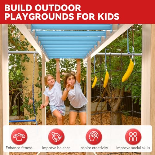 16.5 Inch Monkey Bars Kit Monkey Bar Ladder Rungs (Light Blue, 12 Pcs) | Indoor Outdoor Metal Monkey Bars for Backyard - color: Light Blue