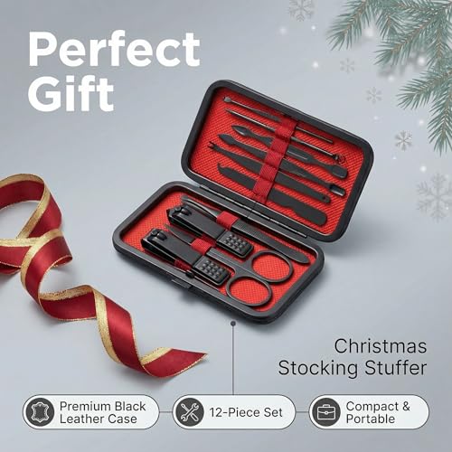 Luxury 10-in-1 Professional Manicure Set - Premium Stainless Steel Nail Clippers & Grooming Kit with Elegant Travel Case for Ultimate Hand, Foot & Facial Care (Black/Red) - color: Black/Red