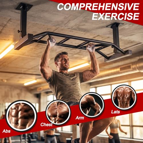 47 Inch Ceiling Mount Pull Up Bar Heavy Duty Multi-Grip Chin Up Bar Fitness Trainer for Garage/Home Gym and Strength Training Adjustable Height&Supports to 600 Lbs