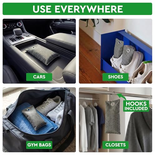 Activated Charcoal Shoe Odor Elimination Bags. Remove Strong Odors in Car, Closet, Basement. 6 Activated Charcoal Bags Odor Absorbers for Home. Bamboo Charcoals Air Purifying Bag Charcoals Deodorizer
