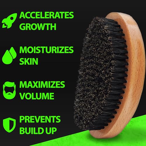 GROW Beard Brush & 360 Wave Brush for Men - Natural Boar Bristle For Fuller, Thicker Hair, Beard & Mustache - Premium Full-Size to Exfoliate, Strengthen Hair, Stimulate & Boost Growth - size: XL Brush
