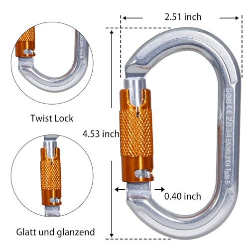 Auto Locking Rock Climbing Carabiner Clips, Heavy Duty Asymmetrical Carabiner Connector Used for Rappelling Rescue Outdoor Climbing, Mountaineer, Hammock, Camping - color: 22KN（3pack）