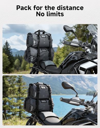 KEMIMOTO Waterproof Motorcycle Dry Bag – Duffle Tail Bag Soft Luggage, 25L/40L/65L Large Capacity with 4 Quick-Release Straps, Dustproof for Touring, Adventure, Motorcycling & Camping Grey - size: 40L