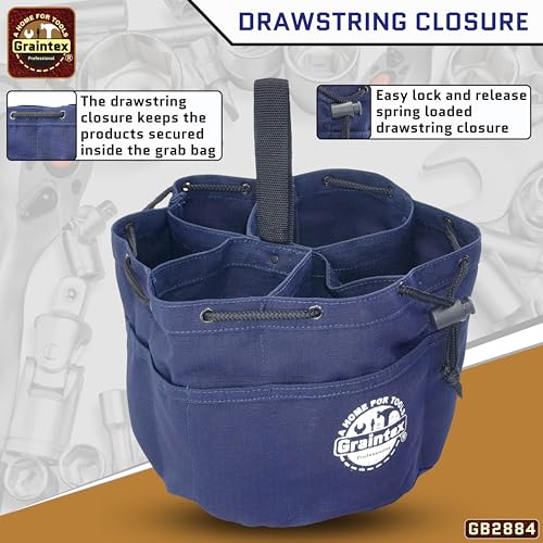 Graintex 18 Pockets Grab Bag Rip-stop Canvas Drawstring Closure, Small Part Organizer Pouch, Small Tools, Screws, Parts, Parachute Tool Bag for Efficient Storage - Navy Blue - color: Navy Blue