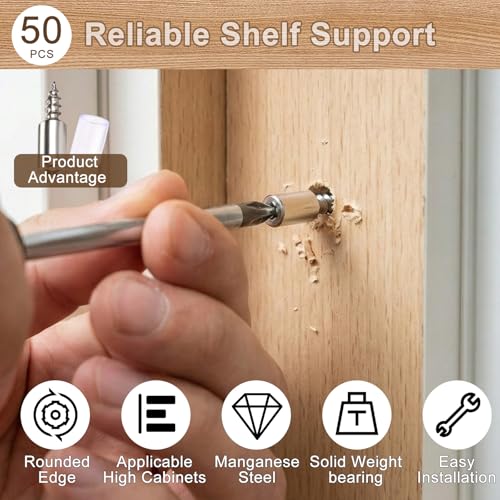 50 Pcs Cabinet Shelf Support Pegs, Self-Tapping Screws & Non-Slip Sleeves | Sturdy Laminate Fixed Support Pins, Perfect for Cabinets, Bookcases, Wardrobes and Furniture Shelves