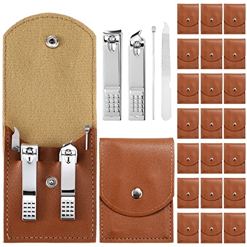 Lasnten 24 Set Valentine Manicure Set Bulk Nail Clippers Grooming Nail Kit Stainless Steel Professional Pedicure Tools Kit with Travel Case for Men Women Valentine's Day Gift(4 in 1,Brown) - color: Brown, size: 4 in 1