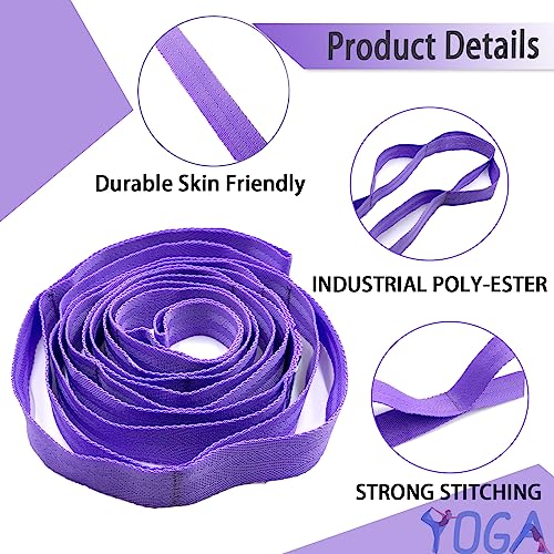 Stretching Strap Yoga Strap with Loops, Stretch Straps for Physical Therapy, Non-Elastic Exercise Strap for Pilates, Dance and Gymnastics with Workout Guide - color: Purple+Black