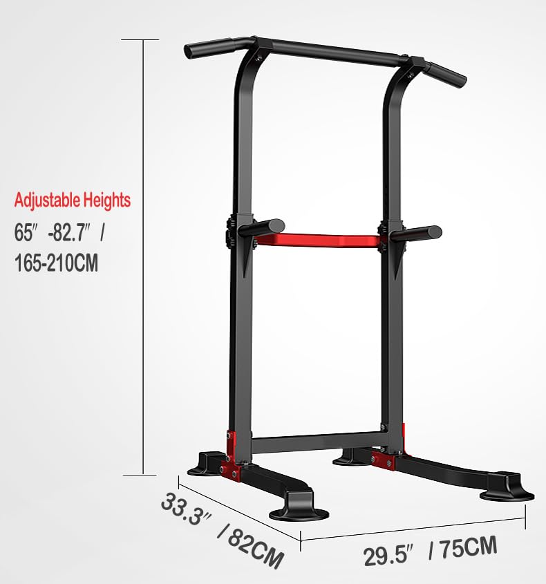 Power Tower Dip Station Pull Up Bar - Multi-Purpose Home Gym Equipment with Adjustable Height and Non-Slip Foot Pads - 330lbs/150kgs Capacity - color: Black (Basic Model)